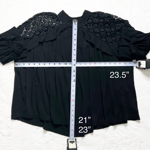 SOLD-Free People Ruffled Crochet Lace Black Draped Relaxed Long Sleeve Top - Picture 13 of 13